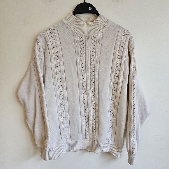 Vintage 90s Talbots cream textured pullover sweater in 100% cotton. In good... - Picture 2 of 9